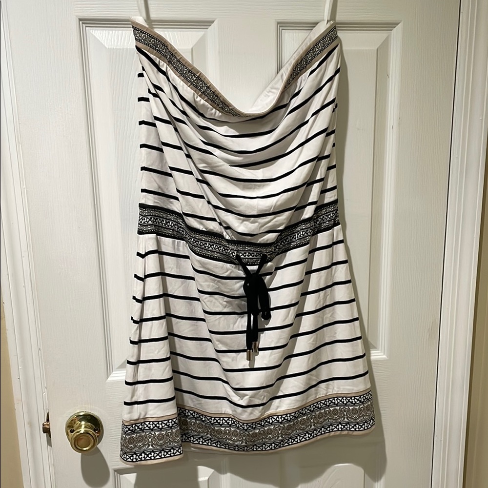 Striped Strapless Dress with Embellished Trim